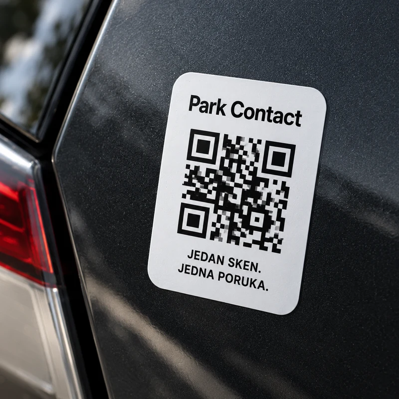 Illustrative Park Contact QR sticker on a vehicle